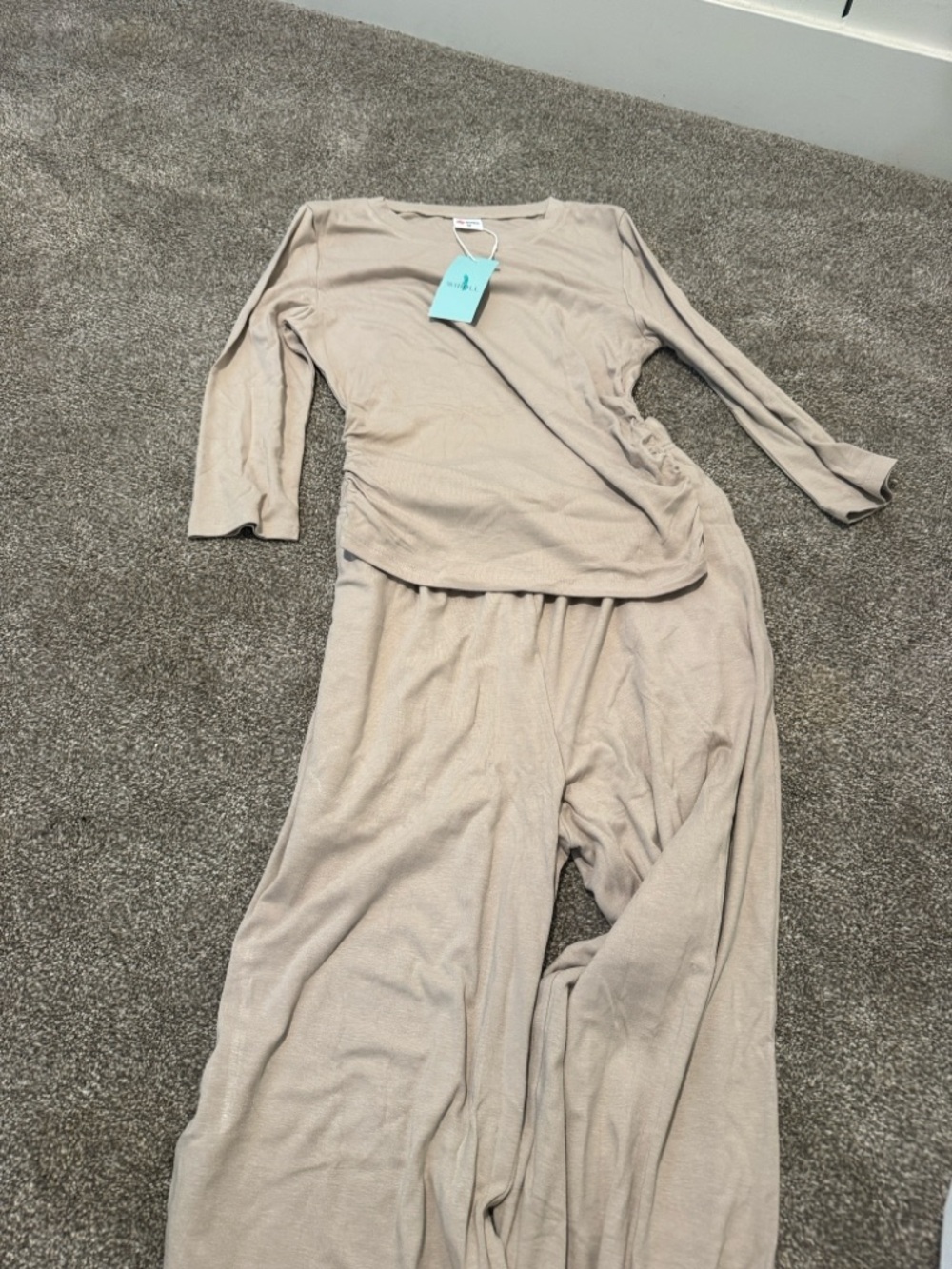 Neutral Beige Lounge Set - Soft Ribbed Two-Piece
